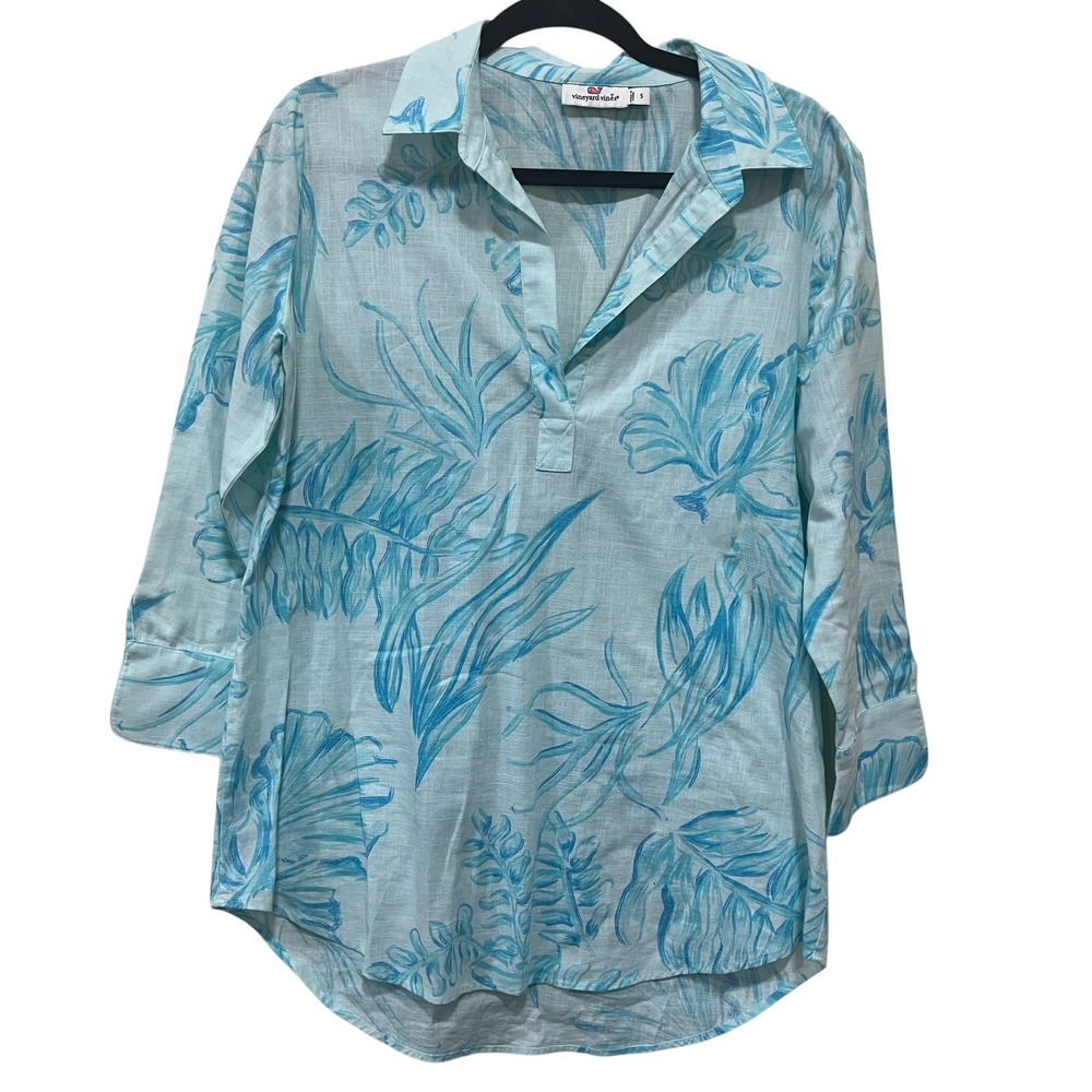 Vineyard Vines Small Blue Tropical‎ Print Cotton Tunic Top Coverup Beach Coastal